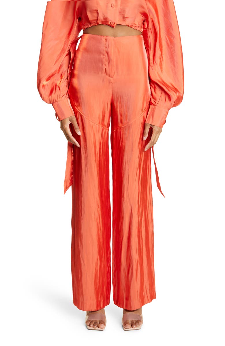 Cult Gaia Sinead Crushed Satin Wide Leg Pants, Main, color, 