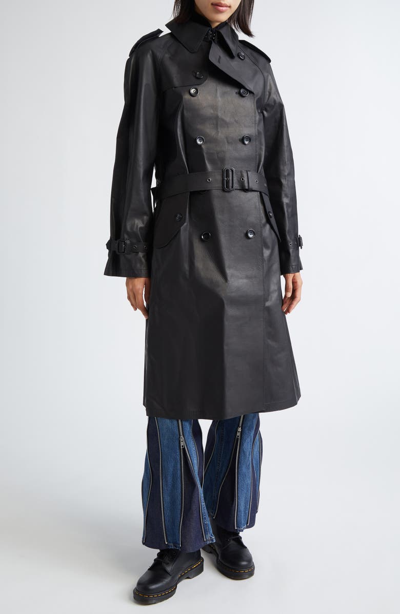 Junya Watanabe Leather Trench Coat, Alternate, color, Black