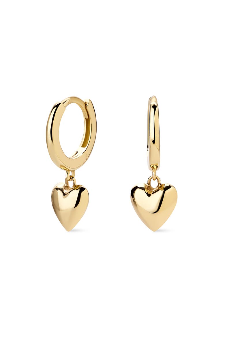 Solid Yellow Gold - Mini Heart Drop Earrings, Main, color, Gold