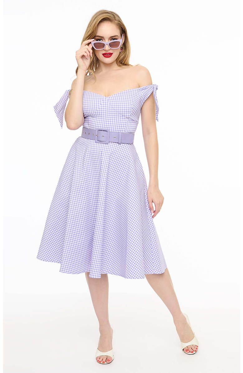 Unique Vintage Prairie Swing Dress, Main, color, Purple & White Gingham