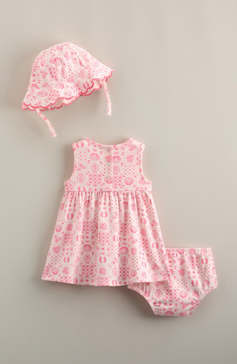 Nordstrom Pintuck Ruffle Cotton Dress, Hat & Bloomers Set, Alternate, color, Pink Heaven Painted Tiles