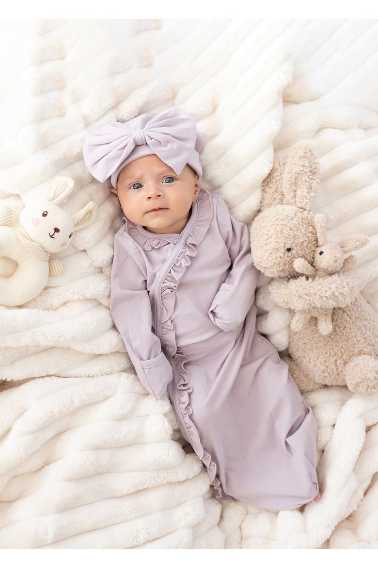 Soft Meadow Newborn Gowns Solid with Matching Hat, Alternate, color, Purple