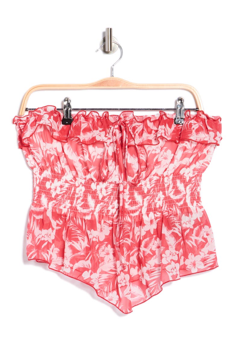 Floral Smocked Convertible Strapless Crop Top, Main, color, RED COMBO