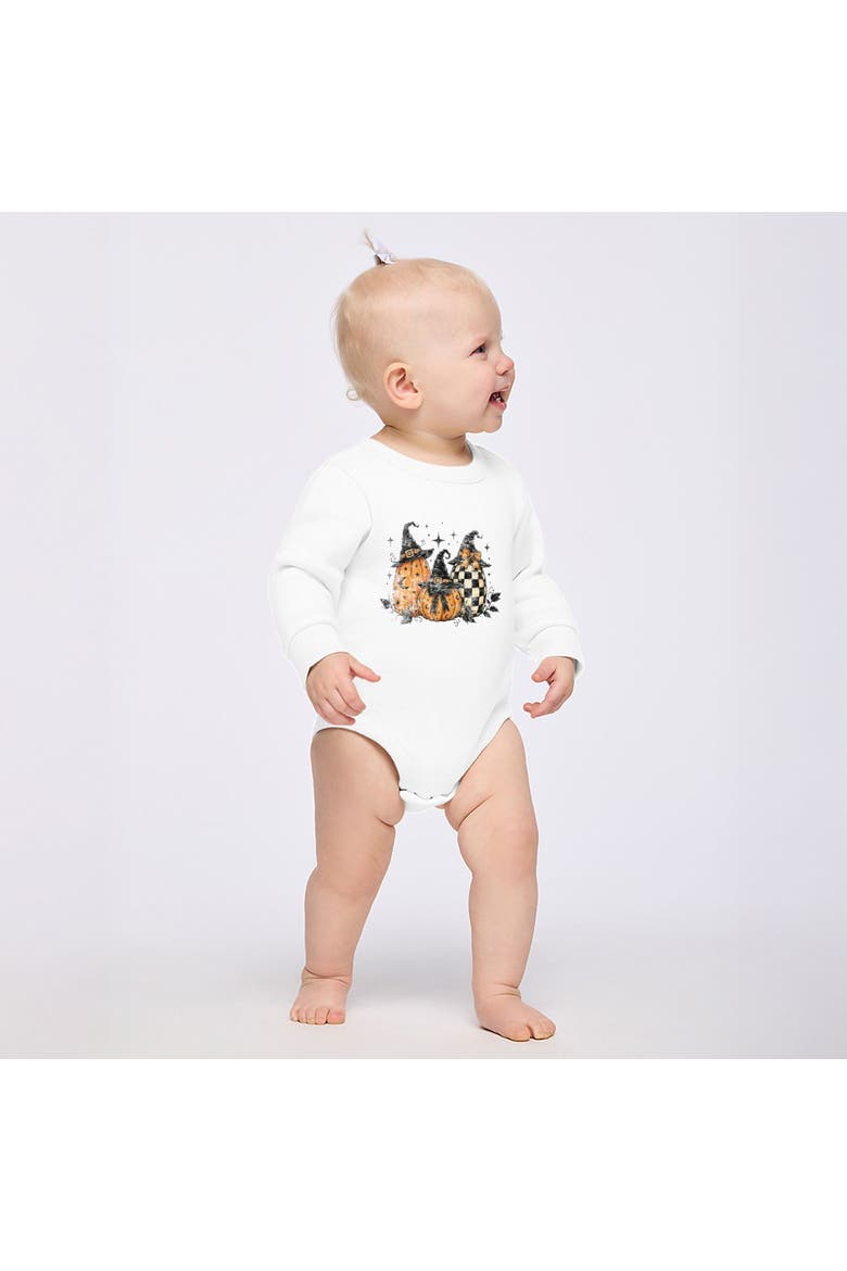 Witch Hat Pumpkins Infant Fleece BodySuit, Main, color, White