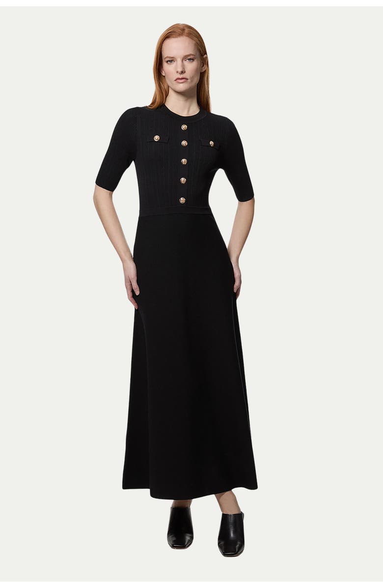 Karen Millen Rib Knit Military Trim Maxi Dress, Main, color, Black