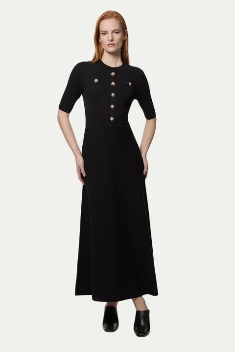 Rib Knit Military Trim Maxi Dress