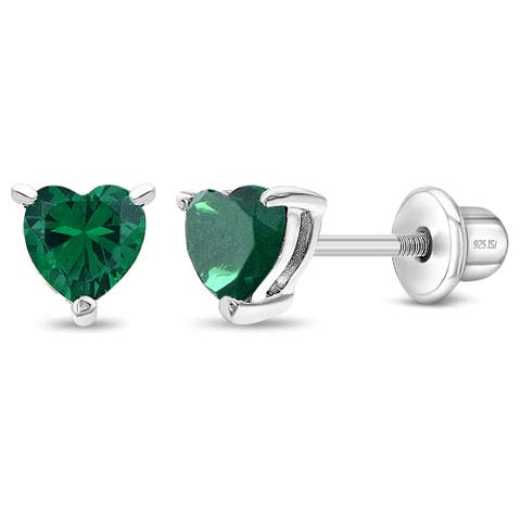 Cubic Zirconia Birthstone Heart Solitaire Earrings