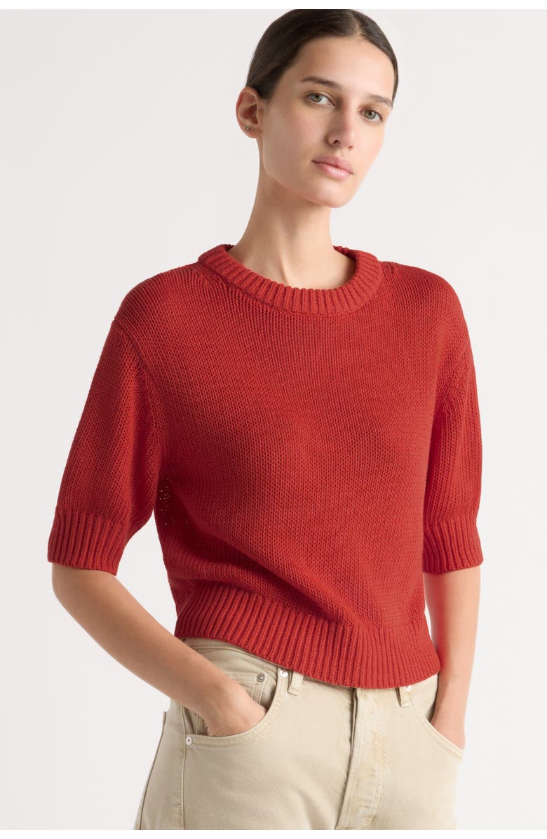 Modern Citizen Heidi Pullover Short-Sleeve Knit Top, Alternate, color, Red Orange