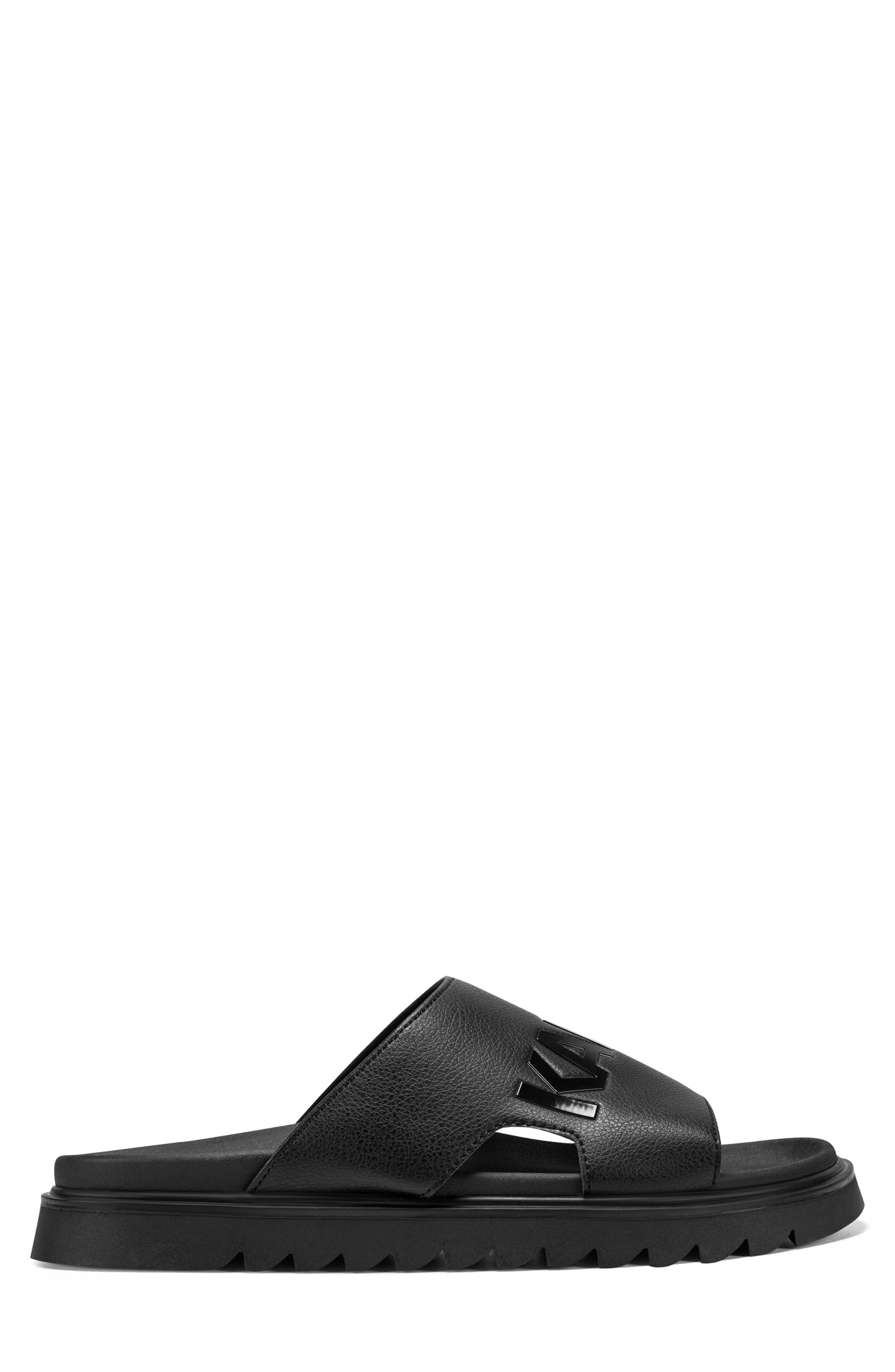 KARL LAGERFELD PARIS Charlot Front 3D Logo Banded Slide Sandal, Alternate, color, Black