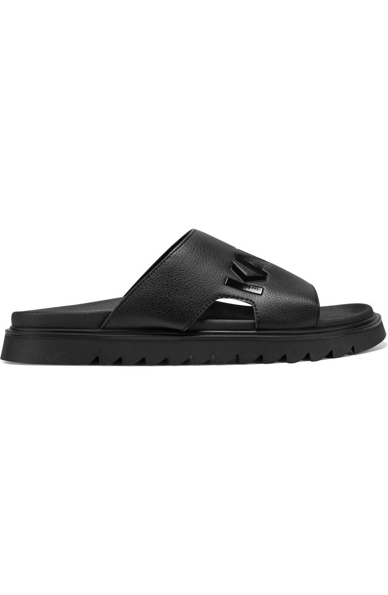 KARL LAGERFELD PARIS Charlot Front 3D Logo Banded Slide Sandal, Alternate, color, Black