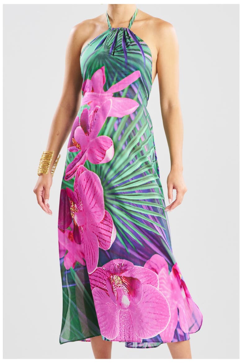 Orchid Silk Cotton Voile Halter Dress, Alternate, color, MULTI