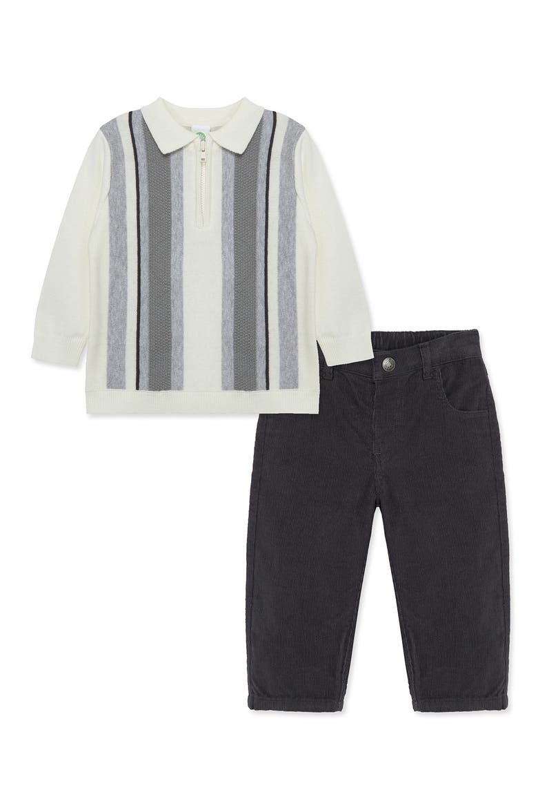 Stripe Cotton Half Zip Polo Sweater & Corduroy Pants Set, Main, color, GREY