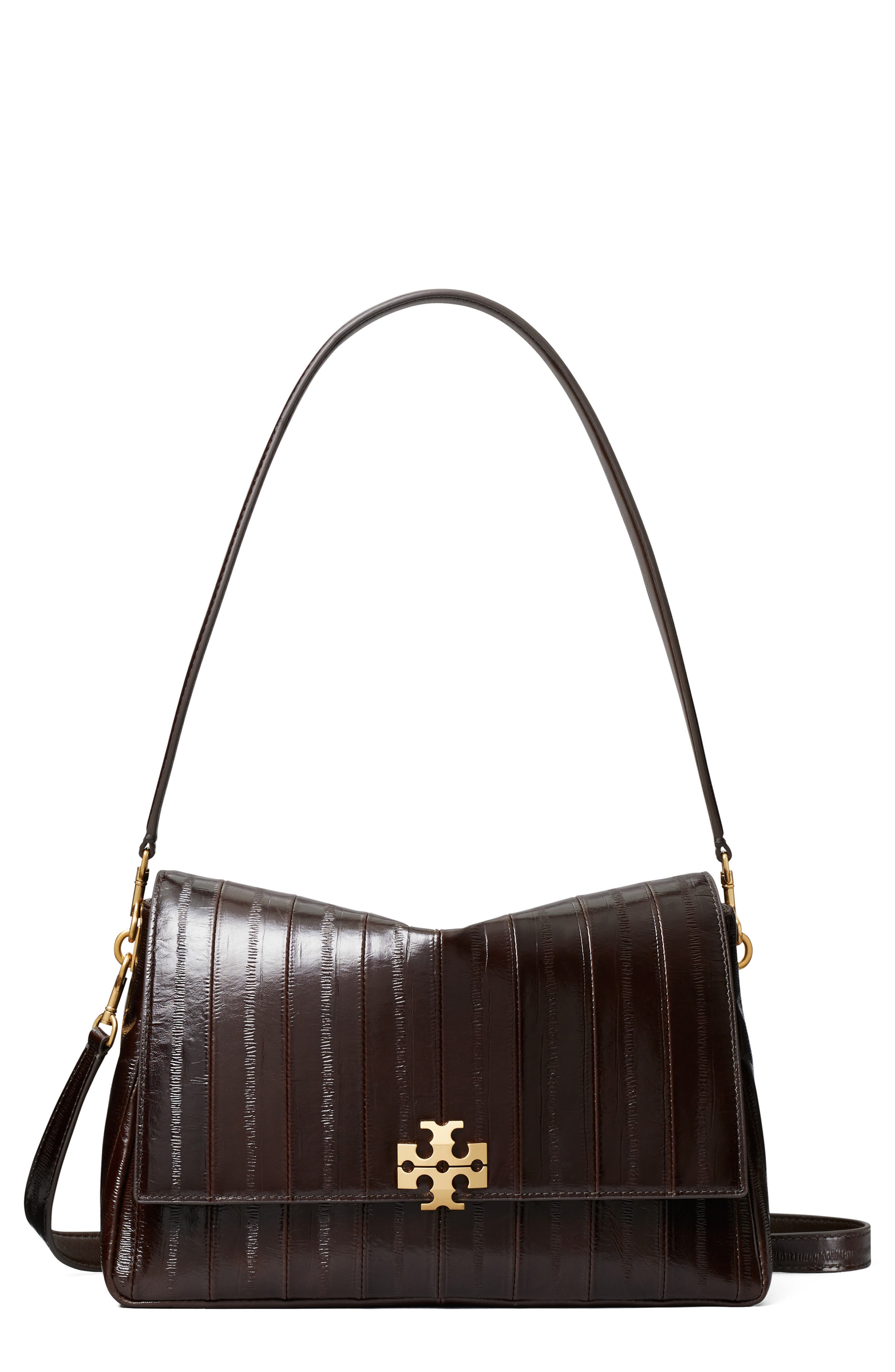 Charlie Eel Embossed Leather Shoulder Bag, Main, color, DARK BROWN