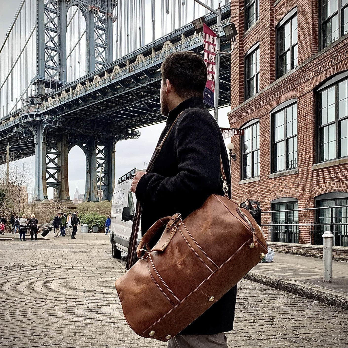 The Dagny Weekender | Large Leather Duffle Bag, Alternate, color, Brown