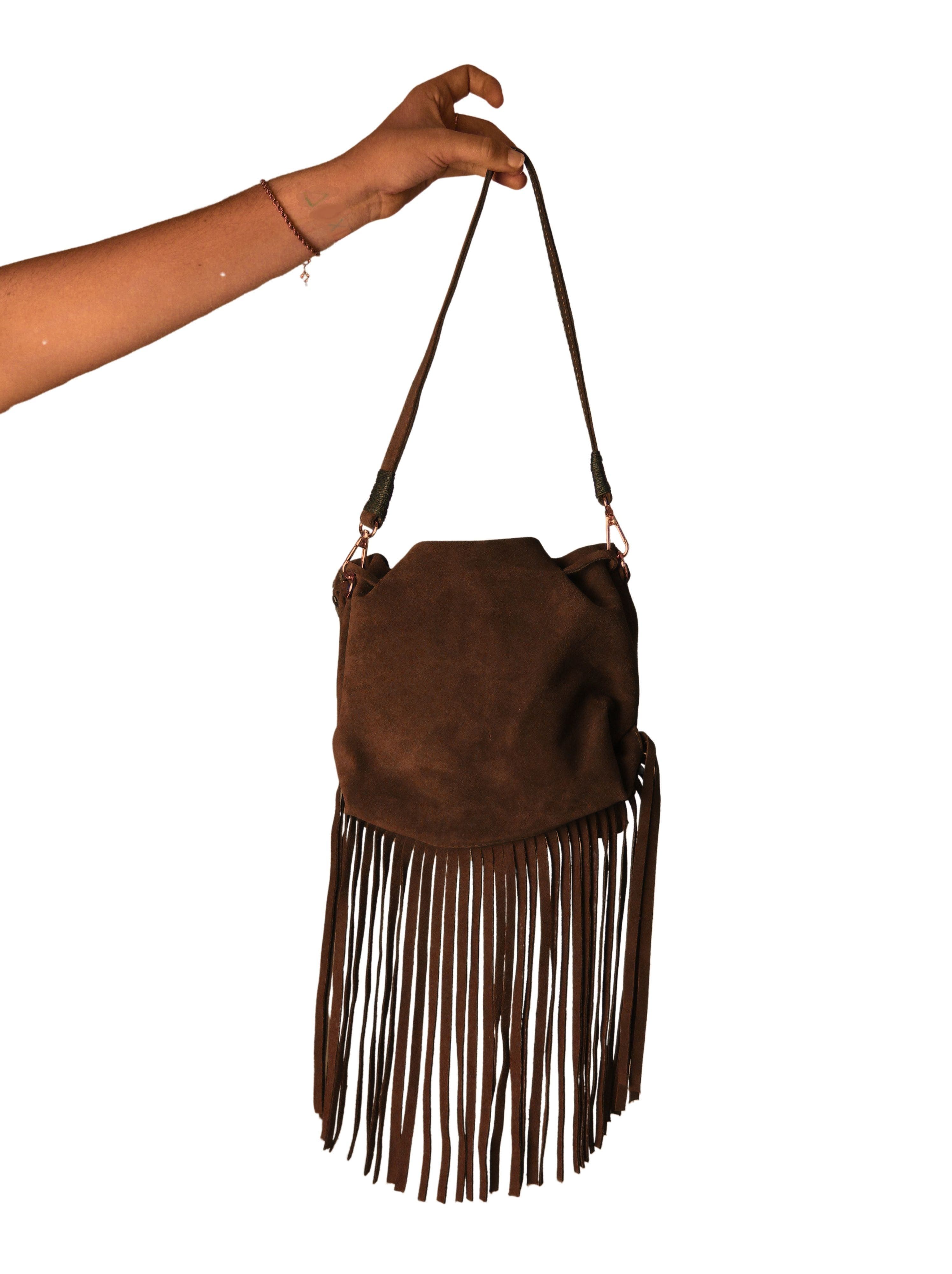 Carlos Falchi Full Size Fringe Suede Butterfly Crossbody Bag, Alternate, color, Cocoa