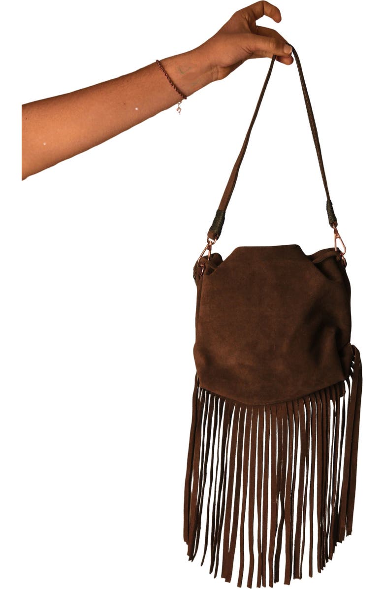 Carlos Falchi Full Size Fringe Suede Butterfly Crossbody Bag, Alternate, color, Cocoa