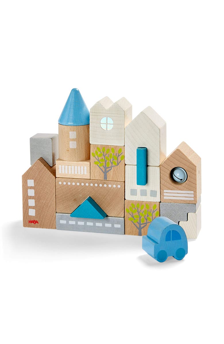 HABA Wooden Building Blocks Bad Rodach 18-Piece Set, Beech Wood Stacking Blocks for Ages 18 months and up. Made in Germany., Main, color, Multi