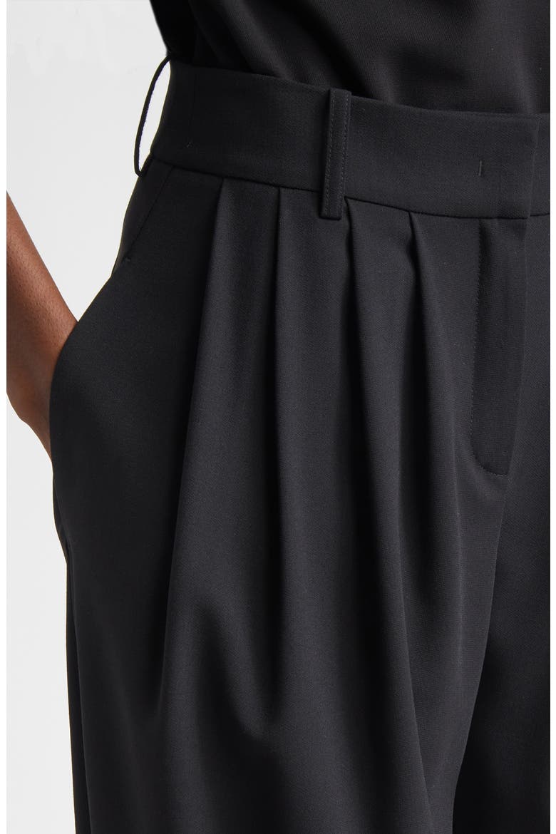 Pleated Wool Stretch Crepe Barrel Leg Pants, Alternate, color, BLACK