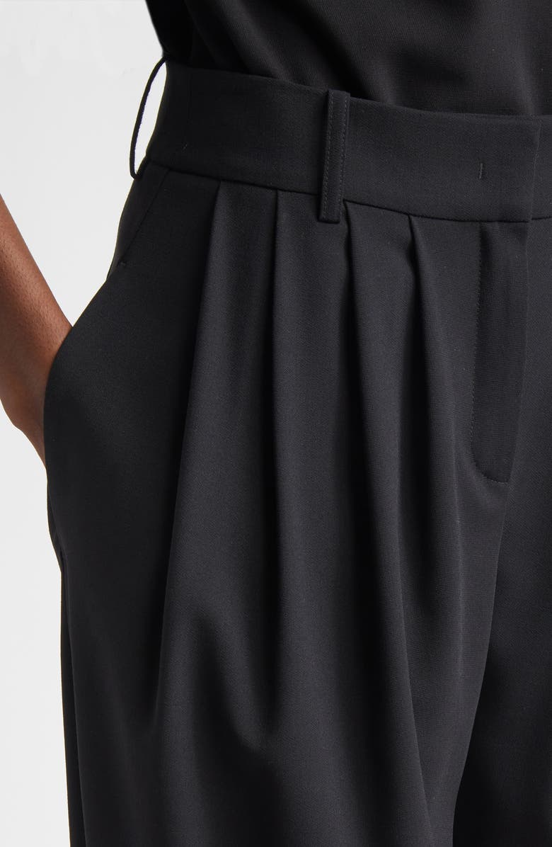 Michael Kors Collection Pleated Wool Stretch Crepe Barrel Leg Pants, Alternate, color, Black