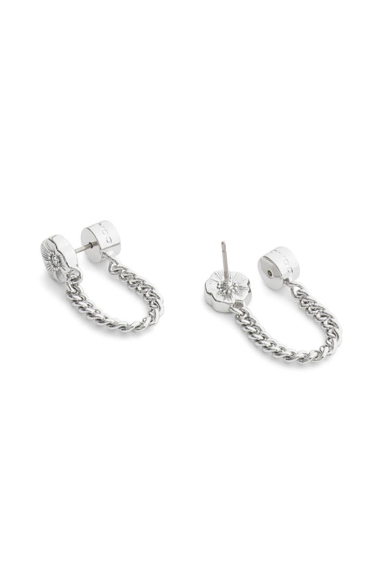 COACH Tea Rose Front/Back Earrings, Alternate, color, Rhodium