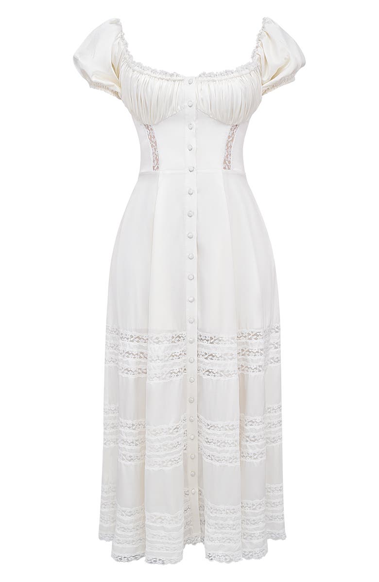 HOUSE OF CB Eviana Lace Trim Puff Sleeve Silk Blend Maxi Dress, Alternate, color, White