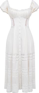 HOUSE OF CB Eviana Lace Trim Puff Sleeve Silk Blend Maxi Dress