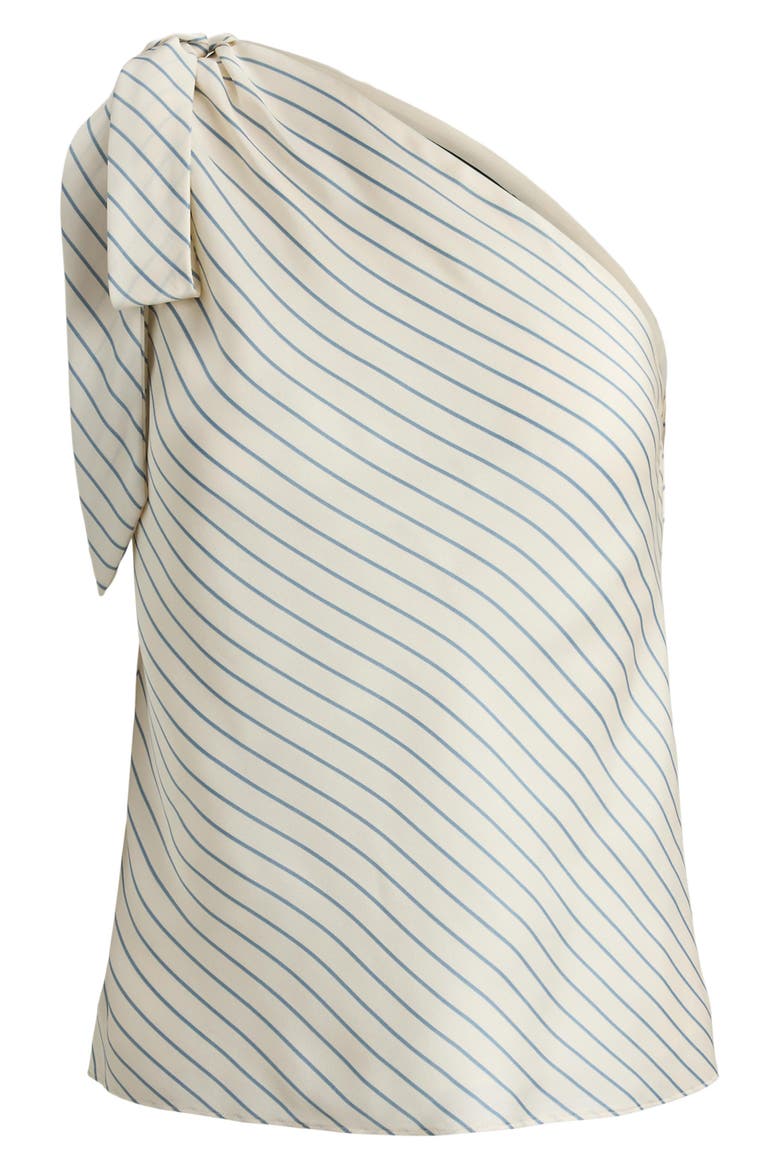 Stripe One-Shoulder Twill Top, Alternate, color, CREAM/ BLUE