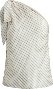 Lauren Ralph Lauren Stripe One-Shoulder Twill Top