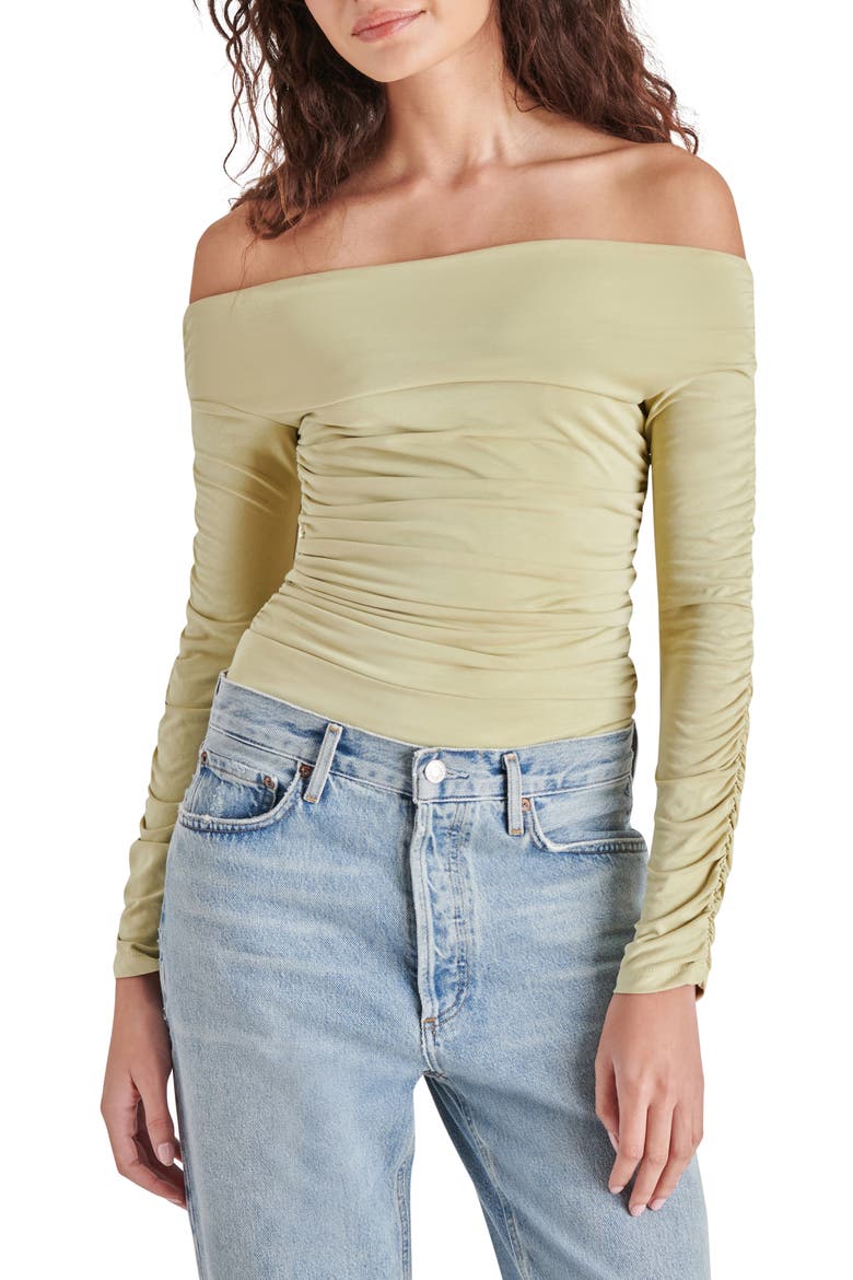 Jolie Off the Shoulder Long Sleeve Bodysuit, Main, color, LATTE