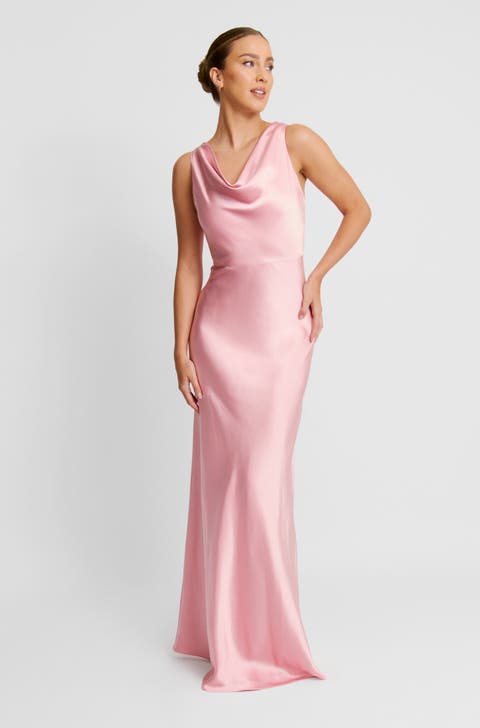 Cowl Front Satin Bridesmaid Dress
