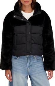 Sebby Faux Fur Mixed Media Puffer Jacket