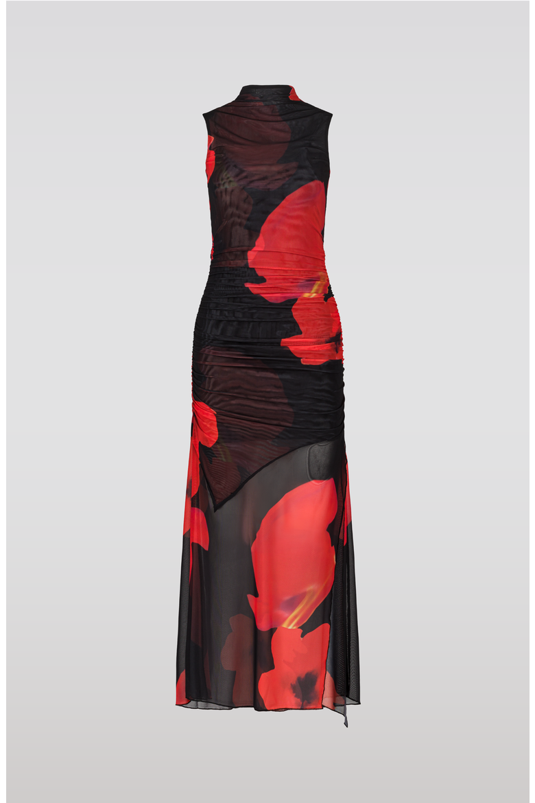 Floral Printed Mesh Dress, Alternate, color, Red / Black Floral