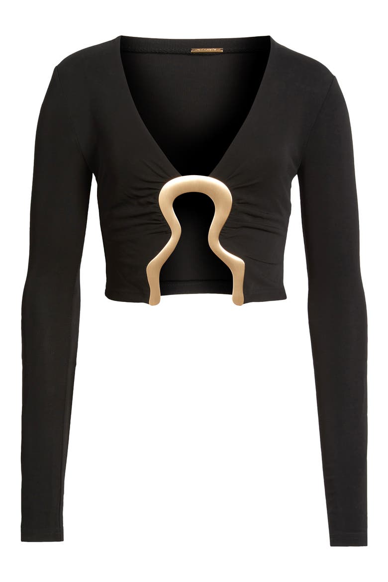 Laia Embellished Cutout Crop Top, Alternate, color, BLACK