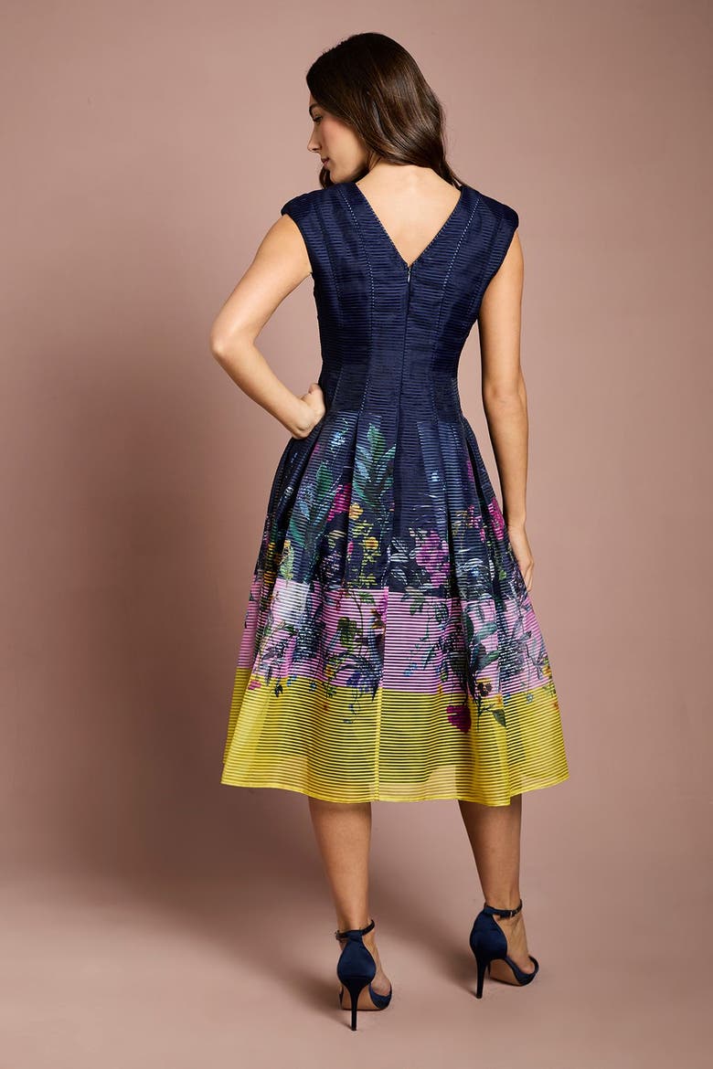 Burnout Organza Drop Waist Midi Dress, Alternate, color, Navy
