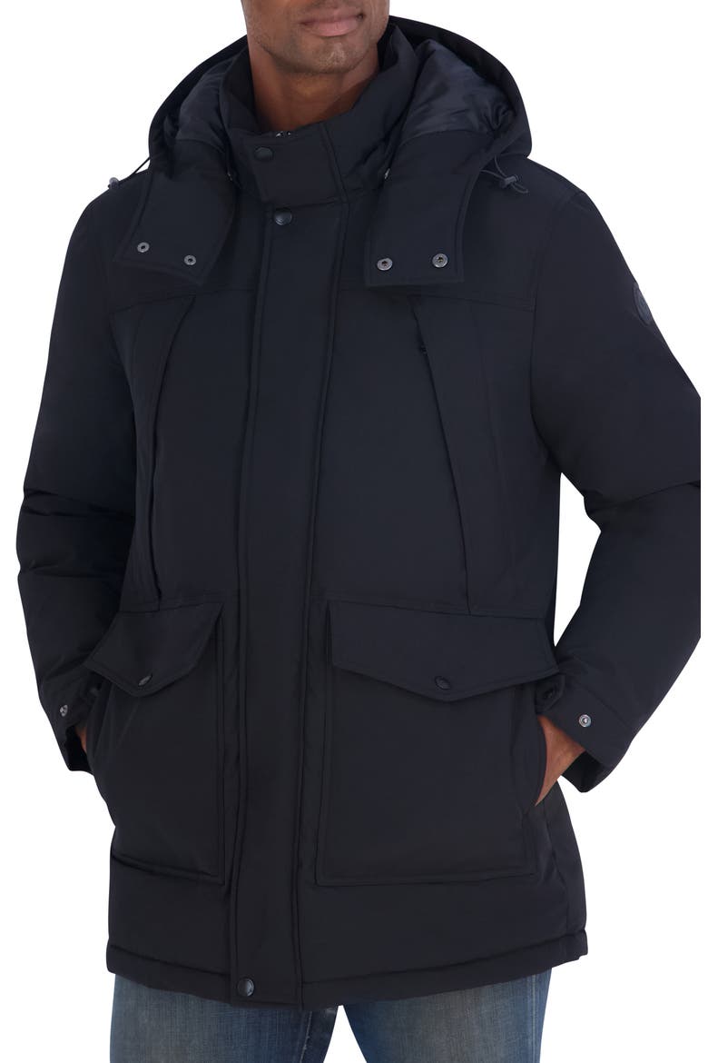 Faille Hooded Parka, Alternate, color, BLACK
