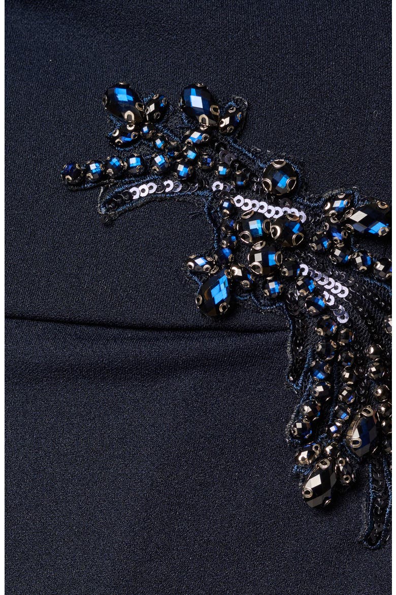Beaded Appliqué Ruffle Crepe Gown, Alternate, color, MIDNIGHT