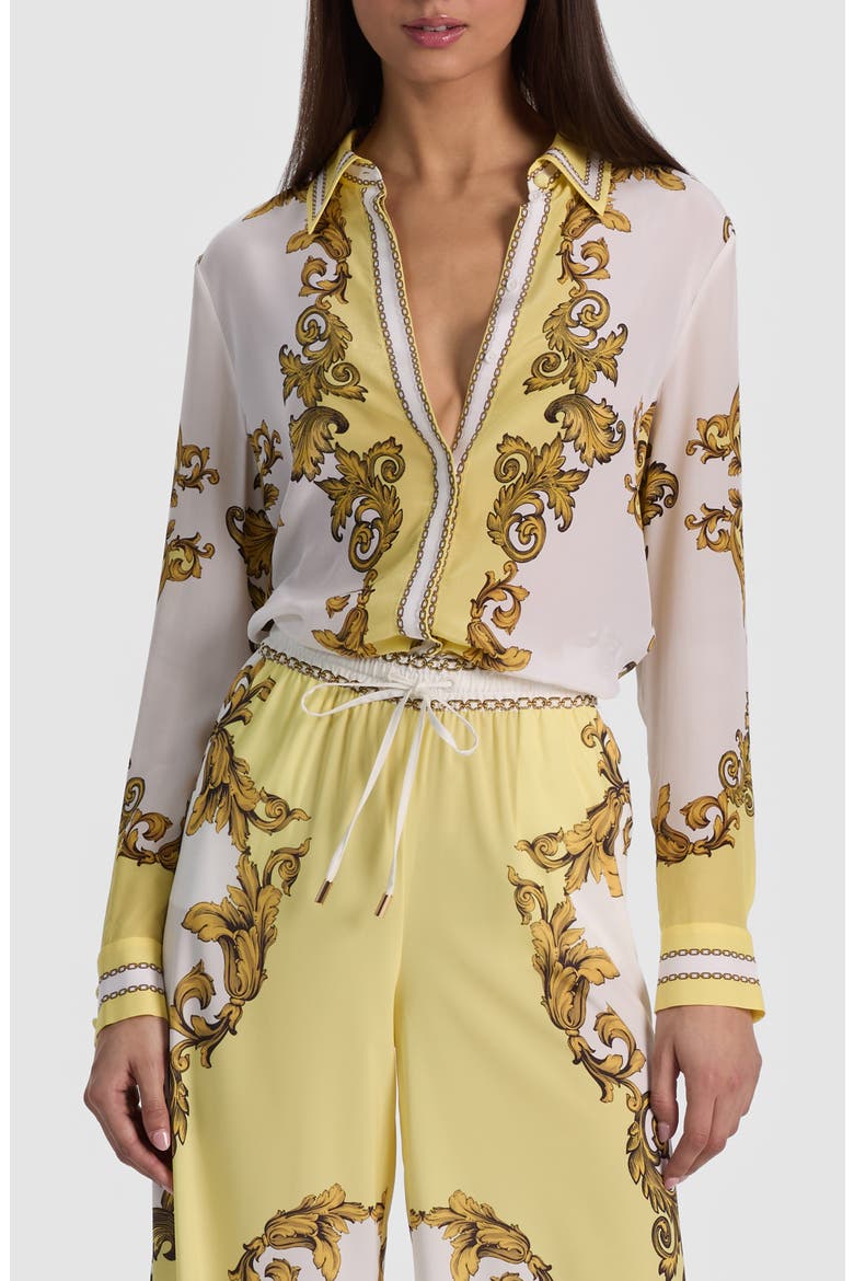 Willa Print Silk Button-Up Shirt, Main, color, GOLDEN COAST