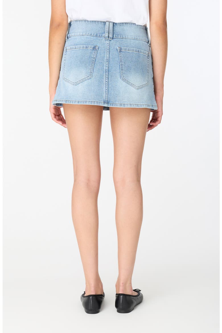 Simone Faux Pearl Embellished Denim Miniskirt, Alternate, color, LIGHT WASH
