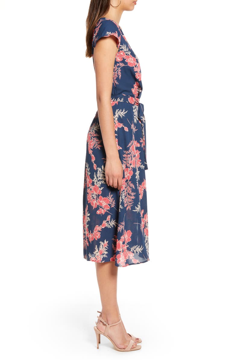 Row A Floral Surplice Midi Dress, Alternate, color, 