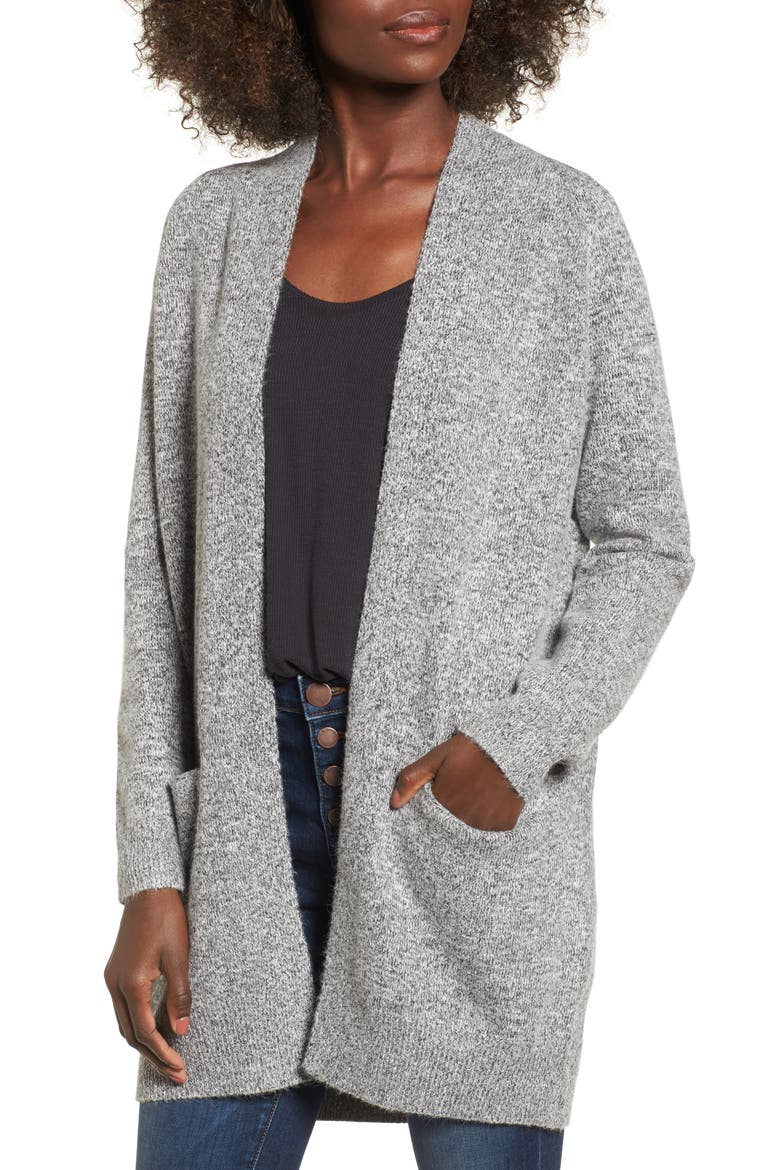 Cozy Open Cardigan, Main, color, BLACK/WHITE