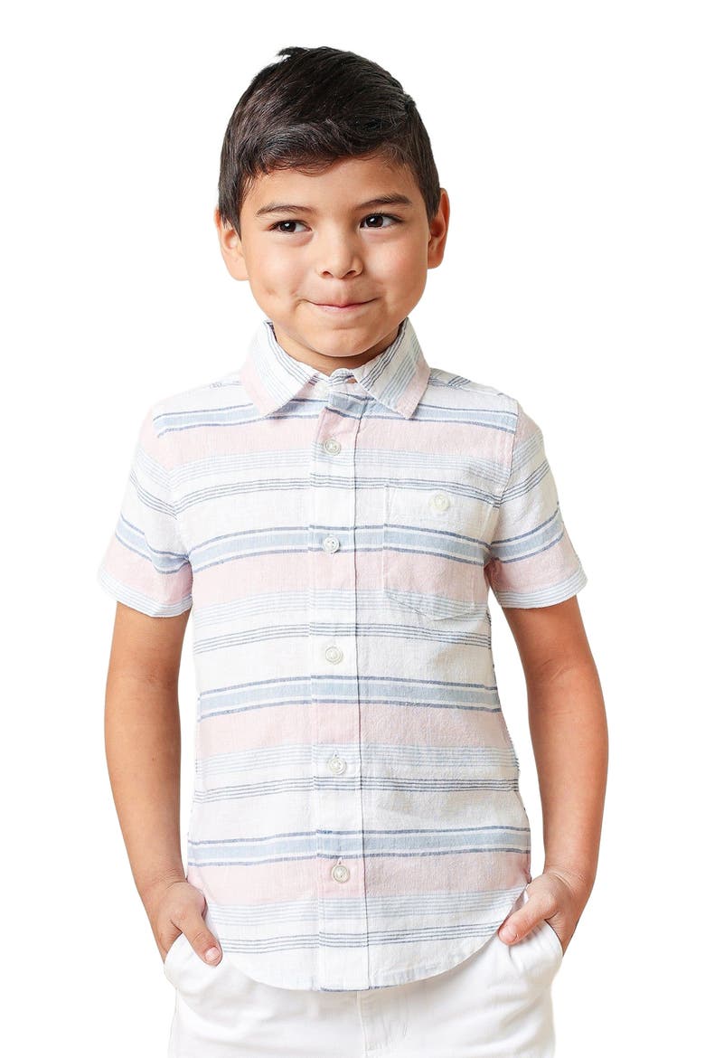 Boys' Linen Short Sleeve Button Down Shirt, Kids, Alternate, color, English Variegated Stripe