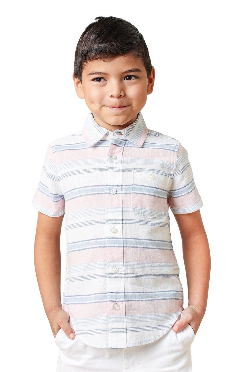 Hope & Henry Boys' Linen Short Sleeve Button Down Shirt, Kids, Alternate, color, English Variegated Stripe
