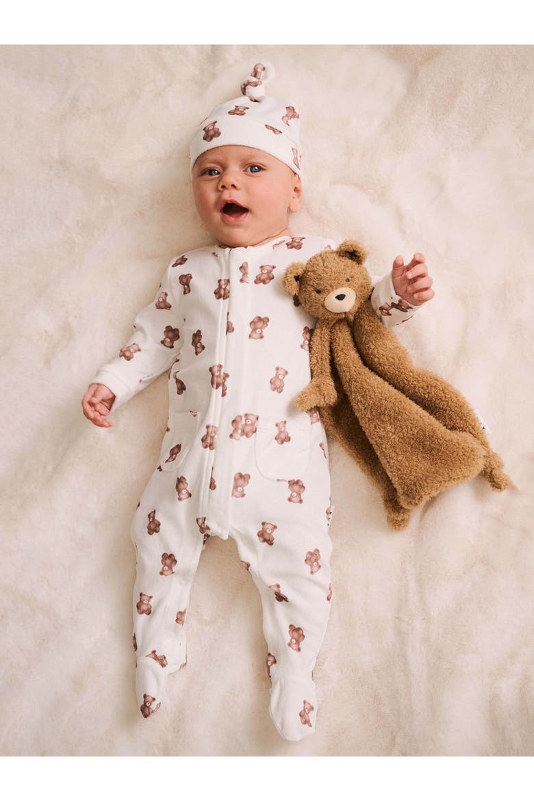 My First Hux Velour Romper And Beanie Set, Alternate, color, Almond Milk