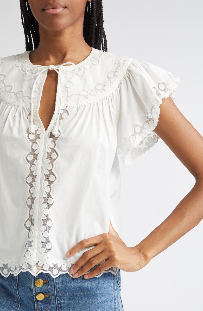 Ulla Johnson Effie Flutter Sleeve Cotton Top, Alternate, color, Pristine
