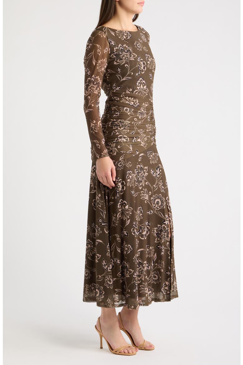 Paisley Long Sleeve Mesh Maxi Dress, Alternate, color, OLIVE