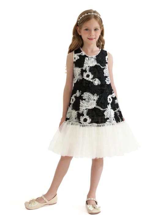 Tulleen Floral Tulle Sleeveless Dress In Black
