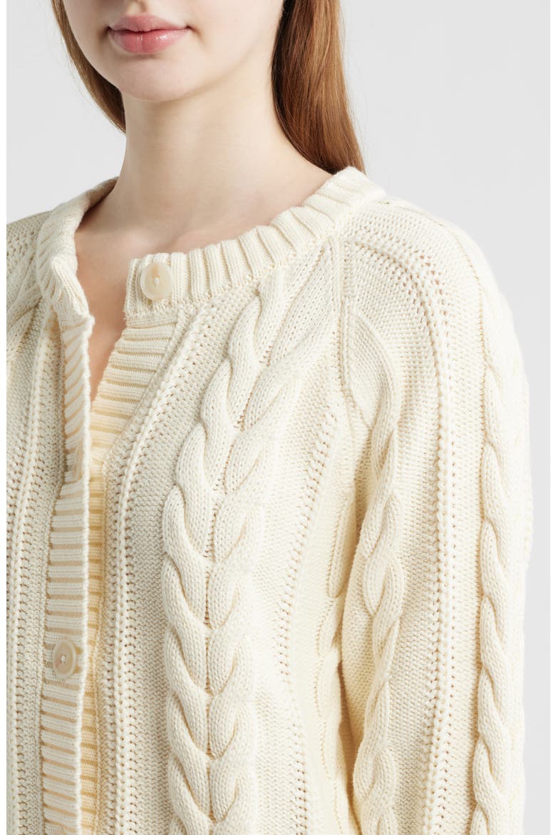 Cable Knit Cotton Cardigan, Alternate, color, ECRU