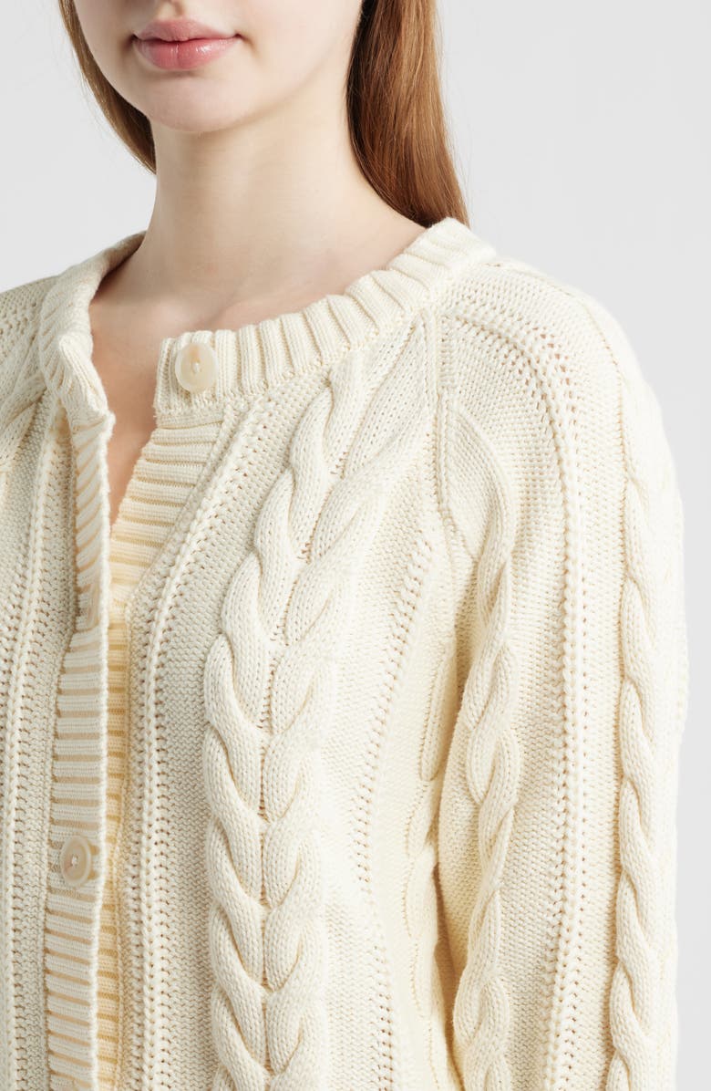 Pendleton Cable Knit Cotton Cardigan, Alternate, color, Ecru