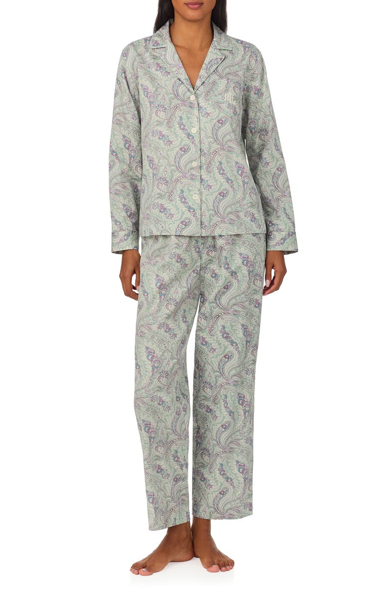 Lauren Ralph Lauren Paisley Long Sleeve Cotton Blend Pajamas, Main, color, 