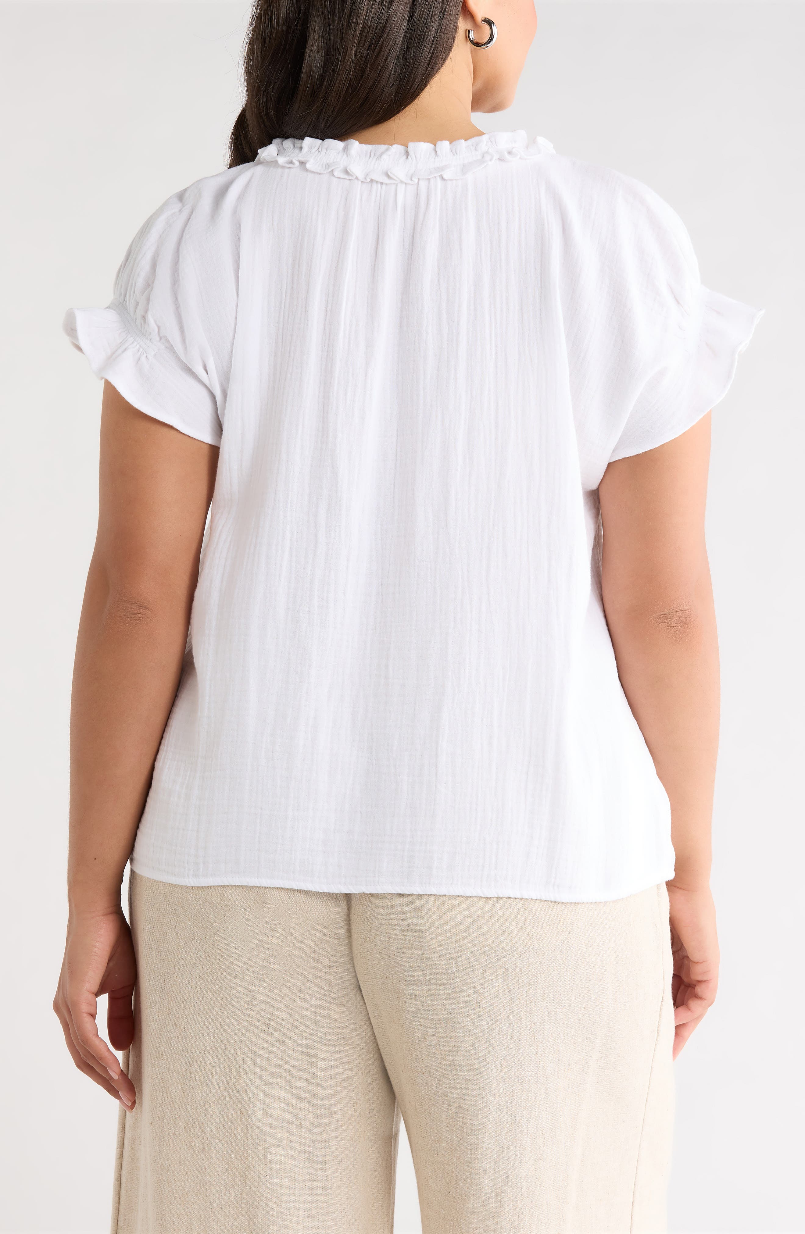 Ruffle Accent Cotton Gauze Top - image 2